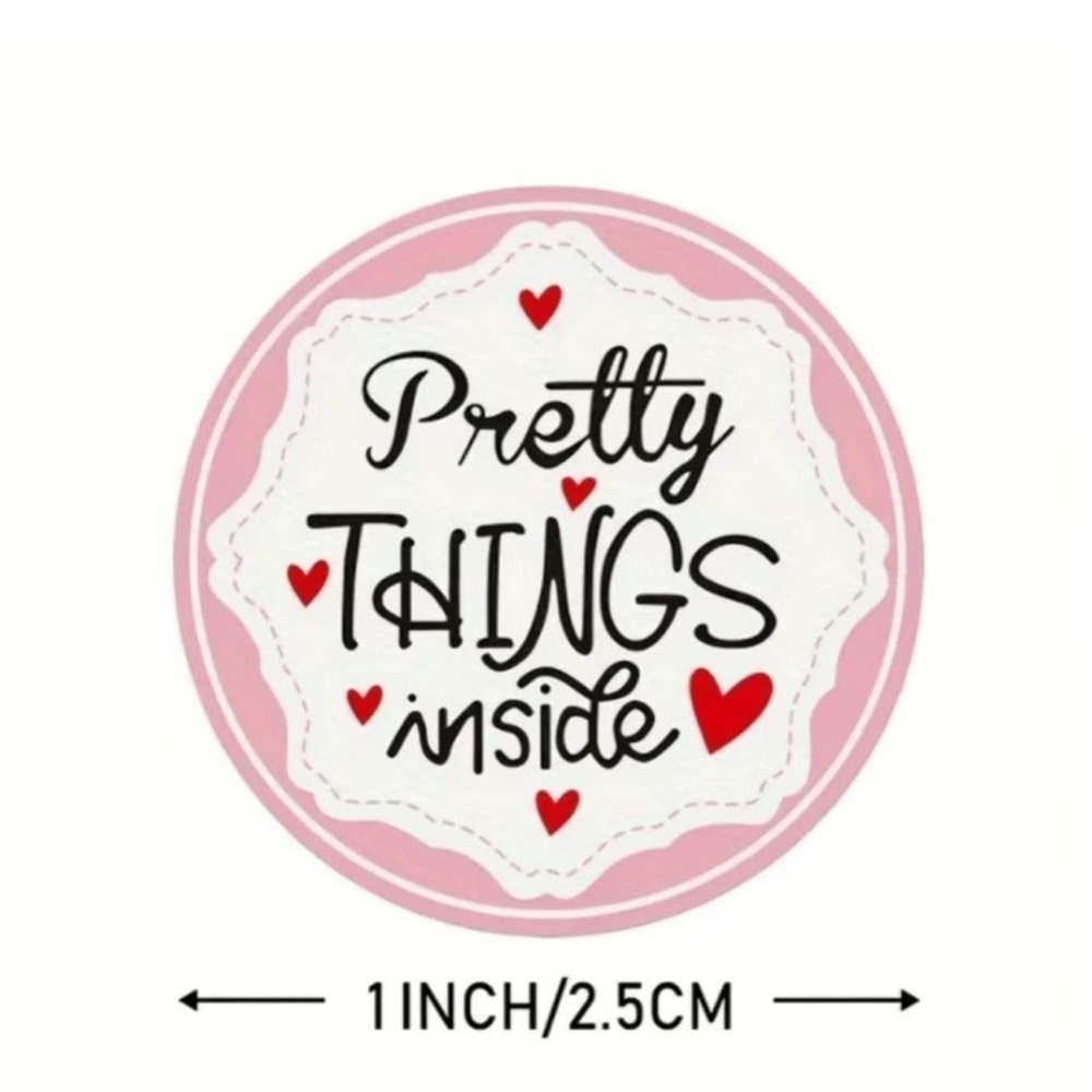 🩷🤍❤️"PRETTY THINGS INSIDE"❤️🤍🩷 500pcs ROUND STICKER ROLL 🌟NWT🌟 - Picture 2 of 5